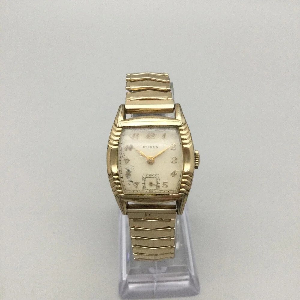 Vintage Buren Tank Mens Watch 27mm 10K RGP Art Deco Stretch Band Manual Wind